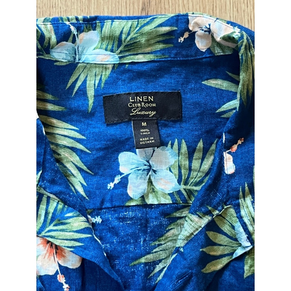 Club Room Linen Luxury Shirt Mens M Blue Floral Tropical Button Down Long Sleeve - Picture 5 of 8